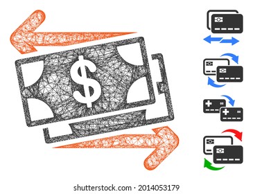 Ilustración vectorial 2d de la web de intercambio de dinero en malla. El modelo de canales se basa en un icono plano de intercambio de dinero. Formas de red de cajas planas abstractas de cambio de dinero.
