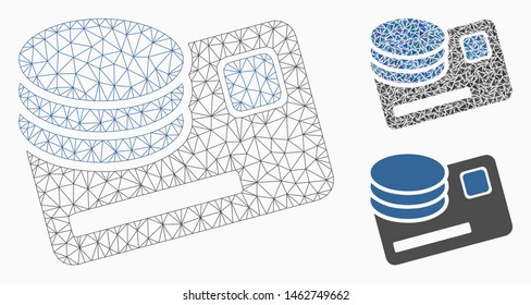 Mesh money model with triangle mosaic icon. Wire carcass triangular network of money. Vector mosaic of triangle parts in variable sizes, and color shades. Abstract flat mesh money,
