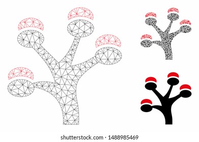 Mesh money tree model with triangle mosaic icon. Wire frame polygonal mesh of money tree. Vector composition of triangles in various sizes, and color hues. Abstract 2d mesh money tree,