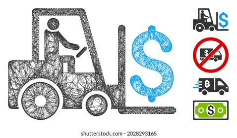 Mesh money warehouse web icon vector illustration. Model is based on money warehouse flat icon. Net forms abstract money warehouse flat model. wireframe 2D web network isolated on a white background.