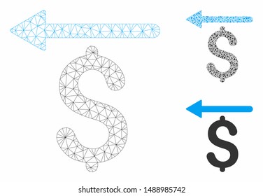 Mesh moneyback model with triangle mosaic icon. Wire frame polygonal mesh of moneyback. Vector mosaic of triangle parts in various sizes, and color tinges. Abstract 2d mesh moneyback,