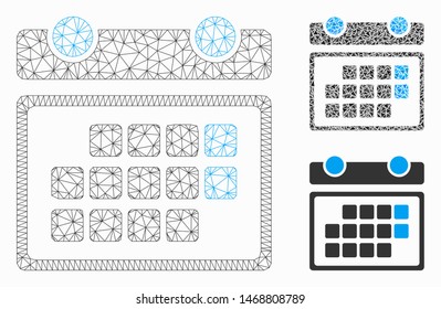 Mesh month calendar model with triangle mosaic icon. Wire frame polygonal mesh of month calendar. Vector mosaic of triangles in various sizes, and color tinges. Abstract 2d mesh month calendar,