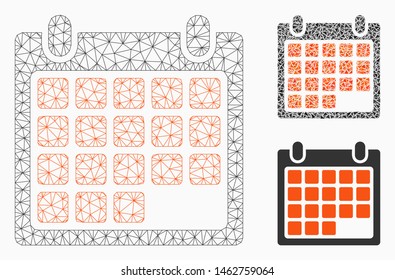 Mesh month model with triangle mosaic icon. Wire carcass triangular network of month. Vector mosaic of triangle parts in different sizes, and color hues. Abstract 2d mesh month,