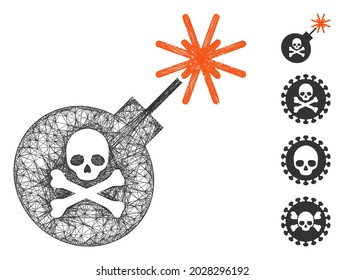 Ilustración vectorial de icono de la Mesh mortal bomba. El modelo se basa en un ícono de bomba mortal. La red forma un modelo abstracto de bomba mortal. red web plana wireframe aislada en un fondo blanco.