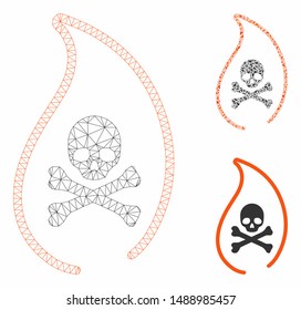 Mesh mortal flame model with triangle mosaic icon. Wire frame triangular mesh of mortal flame. Vector mosaic of triangle elements in various sizes, and color tinges. Abstract 2d mesh mortal flame,