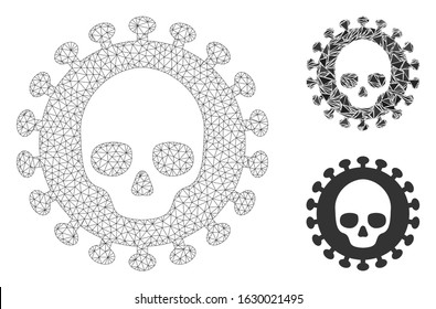 Mesh mortal virus model with triangle mosaic icon. Wire frame triangular mesh of mortal virus. Vector mosaic of triangles in variable sizes, and color shades. Abstract 2d mesh mortal virus,