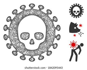 Ilustración vectorial de íconos web poligonales de virus mortal de malla. El modelo de Carcass se basa en un ícono plano de virus mortal. La malla triangular forma un modelo abstracto de virus mortal plano.