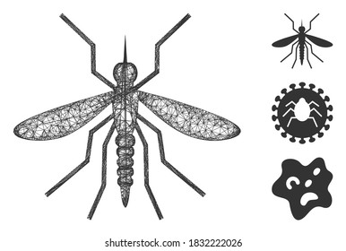 Ilustración vectorial de ícono web poligonal de mosquito de malla. La abstracción se basa en un icono plano de mosquitos. La red triangular forma un modelo abstracto de mosquito plano.