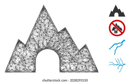 Mesh Bergtunnel Web-Symbol Vektorgrafik. Die Abstraktion basiert auf dem flachen Symbol des Bergtunnels. Netzwerk bildet abstrakte Bergtunnel flachen Schlachtkörper.