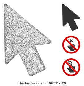 Mesh mouse pointer polygonal web 2d vector illustration. Carcass model is based on mouse pointer flat icon. Triangle network forms abstract mouse pointer flat model.