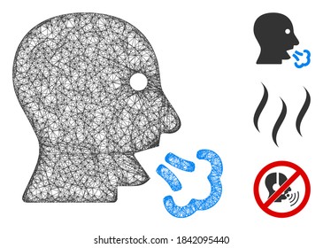 Mesh mouth breath polygonal web icon vector illustration. Carcass model is based on mouth breath flat icon. Triangular mesh forms abstract mouth breath flat carcass.