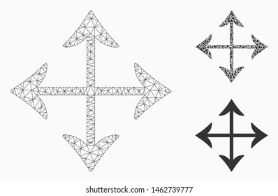 Mesh move model with triangle mosaic icon. Wire frame triangular mesh of move. Vector composition of triangle elements in variable sizes, and color tints. Abstract flat mesh move,