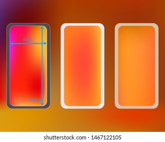 Mesh, multicolor phone backgrounds kit. Ordinary backdrop. Common screen design set, isolated background. Cool separated groups, easy to edit EPS. 2436x1125 ratio.