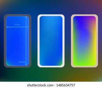 Mesh, multicolor phone backgrounds kit. Usefull screen design set, isolated background. Crisp separated groups, easy to edit EPS. Elementary backdrop. 2436x1125 ratio.