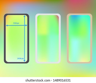 Mesh, multicolor phone backgrounds kit. Pristine separated groups, easy to edit EPS. Professional screen design set, isolated background. Elementary backdrop. 2436x1125 ratio.