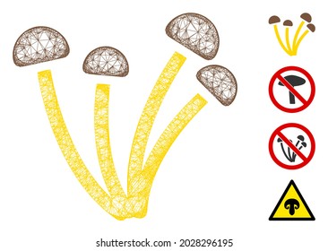 Mesh mushrooms web icon vector illustration. Model is created from mushrooms flat icon. Network forms abstract mushrooms flat model. wireframe flat line network isolated on a white background.