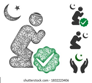 Mesh for muslims polygonal web icon vector illustration. Model is based on for muslims flat icon. Triangle mesh forms abstract for muslims flat model.