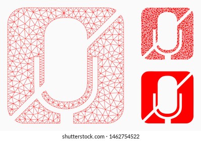 Mesh mute model with triangle mosaic icon. Wire carcass triangular mesh of mute. Vector collage of triangle elements in different sizes, and color shades. Abstract flat mesh mute,