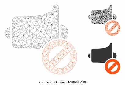 Mesh mute model with triangle mosaic icon. Wire frame triangular mesh of mute. Vector mosaic of triangle elements in variable sizes, and color tints. Abstract 2d mesh mute, built from polygonal grid.