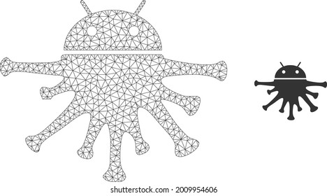 Mesh nanobot model icon. Wire carcass triangular mesh of vector nanobot isolated on a white background. Abstract 2d mesh built from triangular lines and round dots.