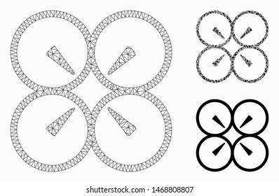 Mesh nanocopter model with triangle mosaic icon. Wire frame polygonal mesh of nanocopter. Vector composition of triangle parts in different sizes, and color hues. Abstract 2d mesh nanocopter,