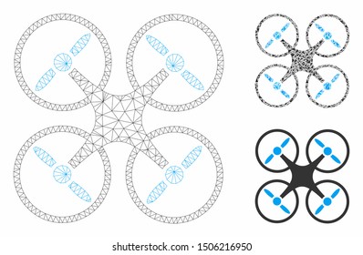 Mesh nanocopter model with triangle mosaic icon. Wire carcass triangular network of nanocopter. Vector mosaic of triangle elements in various sizes, and color tints. Abstract flat mesh nanocopter,