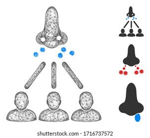 Mesh nasal virus spread polygonal web icon vector illustration. Carcass model is based on nasal virus spread flat icon. Triangular network forms abstract nasal virus spread flat model.