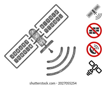 Mesh navigation satellite web icon vector illustration. Carcass model is based on navigation satellite flat icon. Mesh forms abstract navigation satellite flat model.