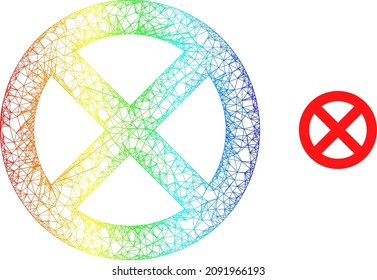 Mesh net banned carcass illustration with rainbow gradient. Colored carcass mesh banned icon. Flat carcass created from banned icon and crossed lines.
