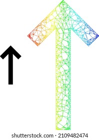 Mesh net up direction arrow model icon with spectrum gradient. Colorful carcass network up direction arrow icon. Flat model created from up direction arrow icon and intersected lines.