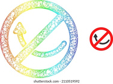 La red de malla prohíbe el icono del modelo de rotación con gradiente arco iris. Icono de rotación prohibida de la red de marco brillante. Malla plana creada a partir de un icono de rotación prohibido y líneas de cruce.