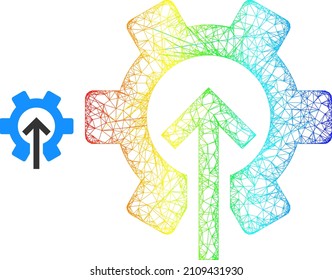 Ilustración de la canal de integración de la malla neta con gradiente de espectro. Icono de integración de redes de engranajes de la canal de color. Carcasa plana creada a partir del icono de integración de velocidades y líneas interseccionadas.