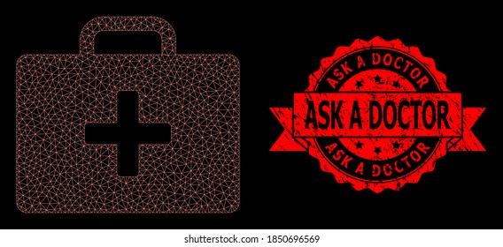 Malla malla malla malla malla de un cuerpo médico sobre un fondo negro, y pregunte a un doctor acerca de la imitación del sello de goma de la cinta de goma. El sello rojo contiene la leyenda Ask a Doctor dentro de la cinta.