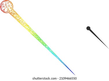 Maschennetze-Wireframe-Symbol mit Regenbogenverlauf. Farbiges Rahmenmaschen-Nadelsymbol. Flachrahmen aus Nadelpiktogramm und Schnittlinien.