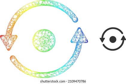 Mesh net rotation carcass illustration with rainbow gradient. Colorful carcass net rotation icon. Flat frame created from rotation icon and crossed lines.