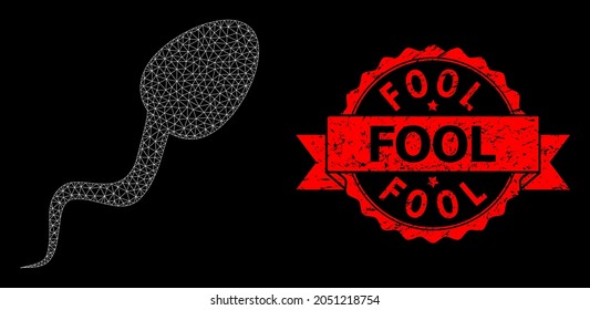 Celda de esperma de malla en un fondo negro y sello de cinta corroída por Fool. El sello rojo tiene la leyenda de Fool dentro de la cinta. Modelo vectorial creado a partir del icono de celda esperma con malla.