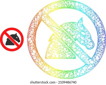 Mesh net stop horse wireframe icon with spectral gradient. Vibrant carcass mesh stop horse icon. Flat model created from stop horse icon and crossing lines.