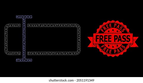Campo de texto de malla neta sobre un fondo negro y sello de marca de cinta impura Free Pass. El sello rojo tiene la leyenda Free Pass dentro de la cinta. Modelo vectorial creado a partir del icono de campo de texto con malla.