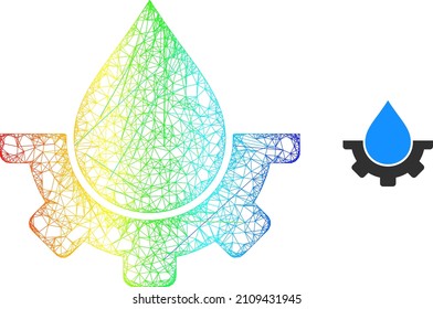 Mesh-Netz-Wasserindustrie Rahmensymbol mit Regenbogenverlauf. Helles Karkasnetz Wasserindustrie Symbol. Flachrahmen aus dem Symbol der Wasserindustrie und überschneideten Linien.