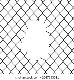 Mesh netting Torn. Mesh fence Ripped background. Vector illustration