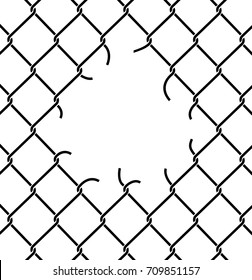 Mesh netting Torn. Rabitz  with hole. Mesh fence Ripped background. Vector illustration