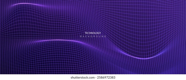 Mesh network ai banner. Lines big data neon background. Artificial Intelligence futuristic wave net connect design.
