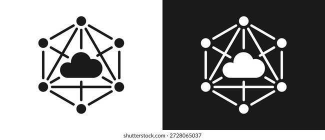 Ícone De Rede De Malha Define Glifo Em Plano De Fundo Branco E Preto