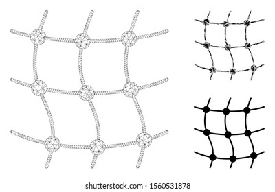 Mesh network model with triangle mosaic icon. Wire frame triangular mesh of mesh network. Vector composition of triangle elements in variable sizes, and color tones.