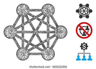 Mesh network relations polygonal web icon vector illustration. Model is based on network relations flat icon. Triangle mesh forms abstract network relations flat model.