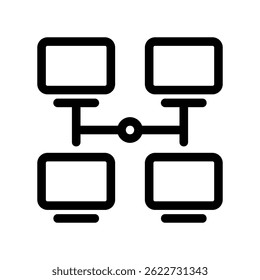 Mesh Network Topology Icon with Four Linked Desktop Monitor Symbols