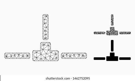 Mesh network wire connection model with triangle mosaic icon. Wire carcass triangular mesh of network wire connection. Vector mosaic of triangle parts in various sizes, and color shades.