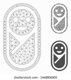 Mesh newborn model with triangle mosaic icon. Wire frame triangular mesh of newborn. Vector mosaic of triangle elements in different sizes, and color tints. Abstract 2d mesh newborn,