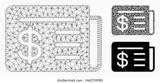 Mesh news model with triangle mosaic icon. Wire carcass triangular network of news. Vector mosaic of triangle parts in various sizes, and color tints. Abstract 2d mesh news,