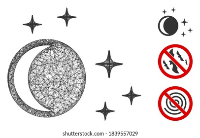 Mesh night polygonal web icon vector illustration. Model is based on night flat icon. Triangle mesh forms abstract night flat model.